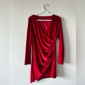 Red Velvet Wrap Dress Asymmetric